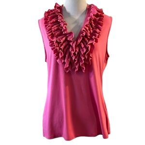 CASUAL EXPRESS EXAGGERATED RUFFLE NECK TANK TOP PINK SIZE MEDIUM
